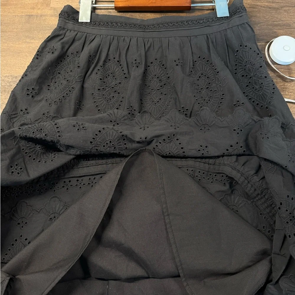 Jason Wu Black Eyelet Midi Skirt Tiered Embroidered Cotton Boho Romantic Size S - Picture 7 of 9